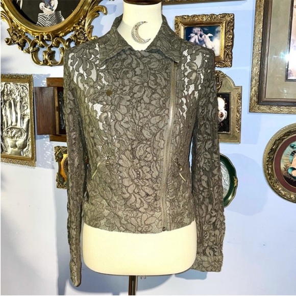 bebe Floral Lace Olive Green Shirt Jacket Shirt 10 - Picture 6 of 14